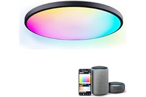 COLBOR Lámpara LED Techo, 24W Plafon RGB Dimmable con Control Remoto APP Wifi 3000~6500K Compatible con Alexa y Google para Dormitorio Salon Cocina Baño Habitación, Lámpara-LED-Techo-Plafon (Negro)