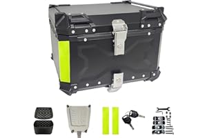 OAMGER Baúl de moto, impermeable, para parte trasera de moto, con cierre de seguridad, para guardar cascos, de aluminio, para la mayoría de motos y maxiscooters (55 l, negro)