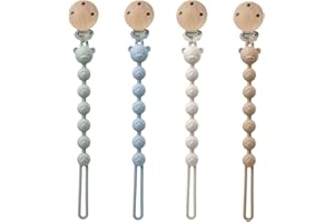 AYSYR 4 PCS Dummy Clip Portable,Dummy Clip Boys Grils,Pacifier Clips Easy to Clean,Soother Clips and Teether 2-in-1 Design,Dummy Holder BPA Free(Brown+Milky White+Blue+Green)