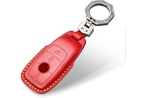 OFF WE GO Carcasa Funda de Piel con Llaveros para Llave 3 Botones Mando Llave del Coche con Mercedes Funda Carcasa Llave Coche Compatible con Benz A B C E G S R Class GLA GLB GLC GLE GLS SL SLK, Rojo