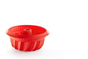 Lékué Molde repostería Savarín hondo, silicona platino Rojo, 22 cm