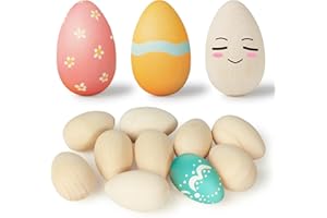 COLOFALLA 10pcs Wooden Eggs for Crafts Easter Egg Decorations Crafts for Kids Easter Egg Hunt Children DIY Craft Making