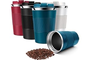 HONGTELLOR Termo Cafe, Taza Termica 380ml Tazas de Cafe, Taza Termo Cafe para Llevar acero inox sin BPA, Vaso Termico Café y Té a Prueba de Fugas, para Café Frío y Caliente, Leche y Té(azul)