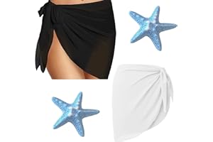 MUNSKT 2 Saroongs pour le linge de plage des femmes – Noir Blanc, avec 2 épingles à cheveux en forme d’étoiles de mer, couvertures léger et rapidèche pour le maillot de bain, piscine & vacances