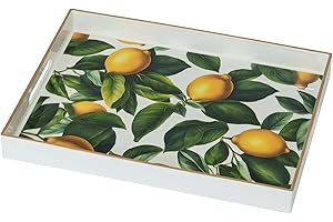 YMAHIZAX Serving Tray, Lemon Plastic Food Trays for Eating on Lap White Decorative Coffee Tray with Handles Rectangular Non-slip Candle Plate, 40x30x4 cm Large Drinks Platter for Kitchen/Living Room/Bedroom