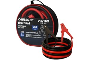 VENTUX GEAR Cables de arranque de batería de coche profesionales || 350A - 3,5 mt.|| Fabricados con cobre puro y recubiertos de PVC resistente a los agentes atmosféricos || Pinzas aisladas y protección polaridad