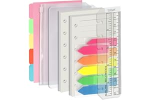 Harphia A7 6 Holes Binder Refill Value Set, 90 Sheets Loose Leaf Paper with Stickers and dividers, Planner Inserts with Binder Pockets for refillable Notebook (Line, A7)