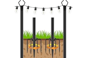 HOLDONELIGHT String Light Pole for Deck - 2 Pack 9.8FT for Outside Hanging Steel String Poles for Outdoor Decoration Garden, Backyard, Patio Lighting Stand for Parties, Christmas, Wedding (2 Pack)