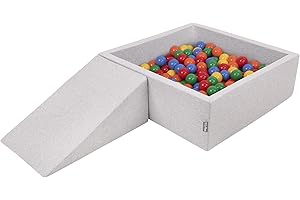 KiddyMoon Spielplatz Aus Schaumstoff Mit Quadrat Bällebad (100 Bälle) Ballgruben Für Babys Spielbad Hindernisläufen, Hergestellt In Der EU, Hellgrau:Gelb/Grün/Blau/Rot/Orange