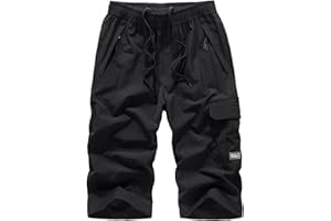 MakingDa Men's Shorts 3/4 Shorts Jogging Bottoms Casual Sports Pants Summer Gym Running Training Below Knee Workout Pants Elastic Waist Zip Pockets