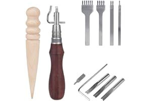 ‎AMIGOB DBREAKS 13-in-1 Set Leder Werkzeuge Set mit Loch Stanzen Nähte Punch Werkzeug Stift +1 Set Lederhobel leder Groover +1 Runde Lederhandwerk, Lederwerkzeuge, Lederbearbeitung für Anfänger