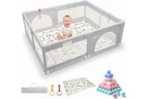 EAQ Baby Playpen with Mat, Indoor & Outdoor Kids Activity Center with Anti-Slip Base, Sturdy Safety Play Pen with Super Soft Breathable Mesh, Kid's Fence for Infants Toddlers (150x150cm)