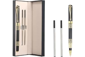 HEAVENLIFE 0,5 mm Penna Roller in Metallo, Penne a Sfera con Inchiostro Nero, Set di Belle Penne con Confezione Regalo, Punta Fine con 2 Ricariche, Penna Firmata Scrittura Scorrevole per Uomo e Donna