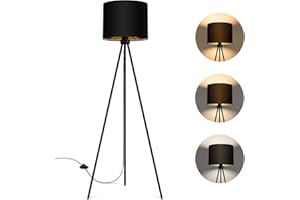BBHome lampadaire LED dimmable, avec 3 températures de couleur ampoule E27, lampadaire moderne avec trépied en métal, lampadaire salon pour salon, chambre, bureau, bureau, noir et doré