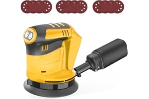 SQUAELTIRS Cordless Orbital Sander for Dewalt 18V/20V Battery,with 12Pcs Sandpapers,3 Variable Speed 7500-15000 RPM,Perfect for Wood and Steel(No Battery)