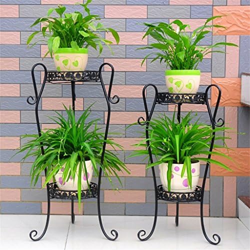QHD European-style Wrought Iron Floor Multi-storey Flowerpot Balcony Pastoral Style ( Color : Black , Size : S )