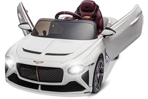 Baloveby Elektroauto für Kinder, 12V Elektrofahrzeuge mit Kindersicherung, Scherentür, Federung, 3 Geschwindigkeiten, LED-Leuchten, Hupe (Blanc)