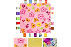 INCHANT Breathable Infant Taggy Blanket Soft Touch Plush Taggy Toys Comfortable Security Taggie Present for Bedtime Newborn Baby -Small Flowers