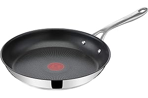 ‎TEFAL TEFAL E30406 Jamie Olivier Cooks Direct Patelnia 28 cm, stal nierdzewna, nieprzywierająca powłoka wzmocniona tytanem, wskaźnik Thermo Signal, nitowany uchwyt, do wszystkich kuchenek, srebrny/czarny