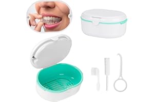 HNCY Zahnspangendose, Prothesendose, Gebissdose Tragbar, Zahnprothesen Behälter mit Sieb und Spiegel, Zahnschiene box für Zahnspange/Falsche Zähne/Aufbissschiene Aufbewahrung und Reiniger, Denture Bath Box