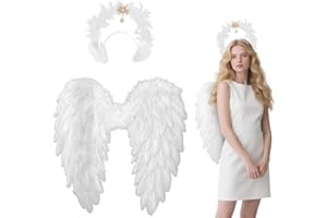 WINWILD Weiße Engelsflügel mit Heiligenschein Set,60 cm Weiß Engel Flügel Verträumt Engel Kostüm Damen Halloween Kostüm Accessoire Groß Engelsflügel für Fasching Party Verkleidung Karneval Halloween