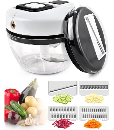 Manueller Zwiebelhacker & Gemüsezerkleinerer – 400ml, Mit Edelstahlklingen, Für Zwiebeln, Knoblauch, Nüsse & Mehr