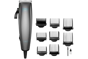 Cecotec Cortapelos Bamba PrecisionCare Power Blade Titanium, Cuchillas de Acero Inoxidable con Recubrimiento de Titanio, Palanca de ajuste regulable, Con cable, Color Gris, 9 Peines