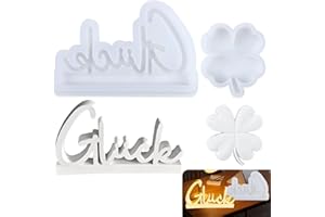 NVGVUP 2 Stück Glück Silikonformen Gießformen, Vierblättriges Kleeblatt Silikonform, 3D Glück Gipsformen zum Gießen, Giessformen Silikon Weihnachten für Kerzen, Seife, DIY Basteln, Heimdekorationen