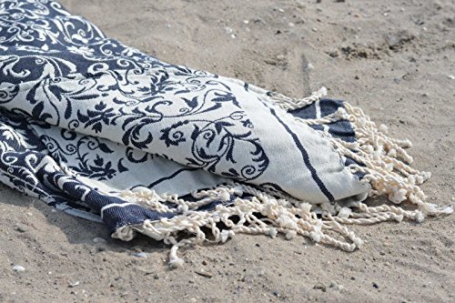 ZusenZomer® Fouta Hamamtuch XL ‚Blume‘ | 100x190cm | Hochwertige Qualität Baumwolle | Strandtuch xxl, Hamam Badetuch, leicht und dünn | Schwarz | Exklusives Design - 4