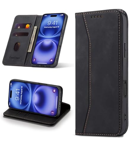 Schutzhülle Für IPhone 16 Plus – Brieftaschenformat Mit Kartenfächern, Flip-Leder, Ständerfunktion, Stoßfest
