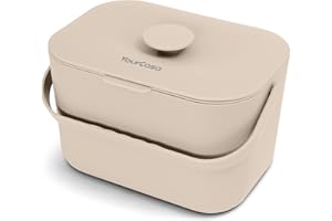 YourCasa Kitchen food waste bin caddy with ergonomic handle - countertop small compost counter with lid trash can - 5L - Dishwasher Safe - Odour Proof - Inner Sieve indoor recycling composter (Cream)