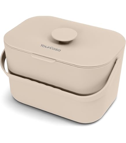 YourCasa Biologische keukenafvalemmer, 6 liter, compostemmer voor de dagelijkse keuken, compostemmer met deksel om op te hangen, biologische afvalemmer, geurremmend, kleine vuilnisemmer (beige