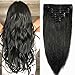 Deluxe Double Weft Remy Human Hair Clip in Extensions #1 Jet Black 8 Pieces Full Head Set 10"-22" Grade 7A Real Natural Long Straight Silky Soft, 22 inches-160g