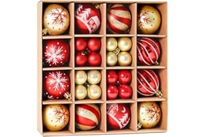YUKIYI Bolas de Navidad, 42 bolas rojas y doradas para árbol de Navidad, adornos colgantes de Navidad, decoración de árbol de Navidad, bolas inastillables, decoración de temporada, invierno, vacaciones