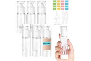 Furuising 6Pcs 30ml Airless Flacon Pompe Vide, Petit Flacons À Pompe sans Air, Rechargeables Distributeurs de Crème avec Petite Spatule, Entonnoir, Autocollants pour Cosmétiques Crèmes Lotions