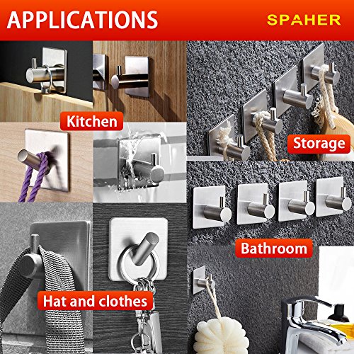 SPAHER Selbstklebend Handtuchhaken Haken Wasserdicht 304 Edelstahl 3M Badezimmer Abnehmbare Toilette Hut Robe Schränke Mantel Sticky Storage Wandaufhängung Rack Rail Bad Handtuchhalter 4 Pack - 5