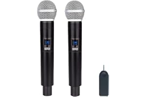 XIAOKOA Wireless Microphone,Microfono Senza Fili Palmare, Microfono Karaoke Wireless Portatile Professionale, Doppio Microfono per Karaoke/Home KTV/Prestazioni All'aperto/Evento Festa