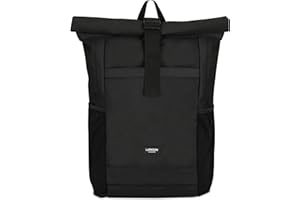 Rolltop Rucksack Women & Men - Lark Street No 2 Daypack Made from Recycled PET Bottles - Backpack for Leisure, University & School, School Backpack, Teenagers, Water-Repellent & Laptop Compartment 15.6 Inches Black