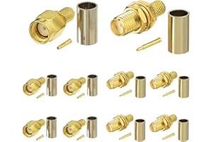 Superbat Kit Connettori RPRPSMA 10 Pezzi Maschio e Femmina a Crimpare e Saldare 50 Ohm Basse Perdite RF Compatibile con Cavo Coassiale RG58 LMR195 RG142 RG303 RG141 RG400