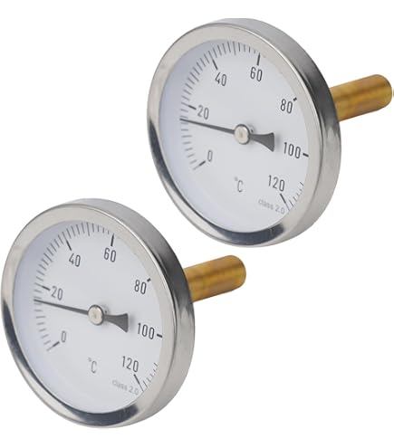 Lot De 2 Thermomètres Bimétalliques Pour Eau/chauffage - Cadran 63 Mm, Tige 50 Mm - Gamme 0-120°C - Pour Chaudière, Poêle, Système De Chauffage