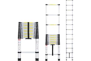 Jopassy Scala telescopica 3,8 m, in alluminio antiscivolo, portata 150 kg/330 libbre, scala allungabile, scala in alluminio con maniglia, scala multiuso