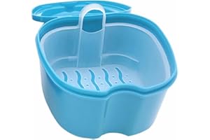DAJIAXINGXING Denture Case Portable Dental Retainer Box with Strainer Basket Denture Cleaning Box for Storing Soaking Dentures