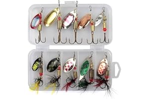 Aoleytech 10 Pieces Spinner Fishing Lures, Metal Spoon Spinner Bait Set, Sequins, Fishing Lures, Artificial Fish, Bait Fishing Device for Trout, bass, Salmon, Perch, Zander