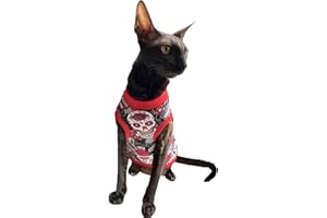 Kotomoda T-shirt Gatto Rosso Sculls per Sphynx e gatti nudi (XS)
