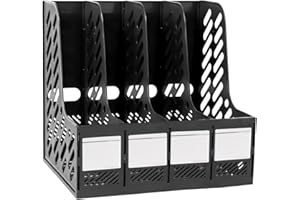 Elezeal Portariviste in plastica formato A4, 4 sezioni, robusto organizer da scrivania, organizer verticale A4, organizer per cartelle, divisore per documenti, libreria, ufficio, scuola, casa