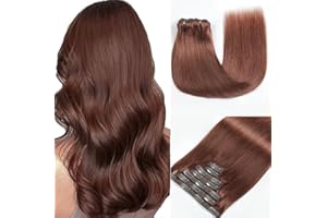 GUDOZO Extension Capelli Veri Clip 7pcs 40cm 120g Marrone Scuro Rossastro Extension Clip Capelli Veri Clip In Extension Capelli Veri Extension Clip Capelli Veri(16inch,33#)