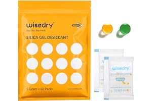 WISEDRY 5 Grammes[60 Paquets] Gel de Silice sachets Deshydratant avec perle orange silicone Indicateur d'humidité absorbeur d humidite pour Élimination de l'humidité Déshumidificateur de qualité alimentaire