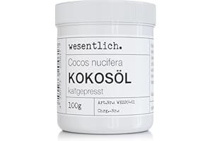 WESENTLICH. Olej kokosowy tłoczony na zimno 100 g – czysta pielęgnacja skóry i włosów – bez dodatków – w puszce zakręcanej od istotne.