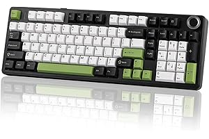 EPOMAKER X Aula F99 Pro Teclado Mecánico Inalámbrico para Juegos, Intercambiable en Caliente, 2.4GHz/USB-C/BT5.0, Perilla, NKRO y Iluminación RGB, QWERTY US, para Win/Mac/Juegos (Negro Blanco Verde)