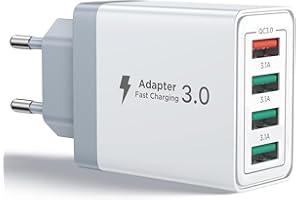 Aioneus Chargeur USB, Prise Charge Rapide QC 3.0 de 40W, 4-Port Bloc Adaptateur Secteur USB Multiple Chargeur Universel pour Téléphone iPhone iPad Samsung Xiaomi Huawei Honor Google Alimentation USBA